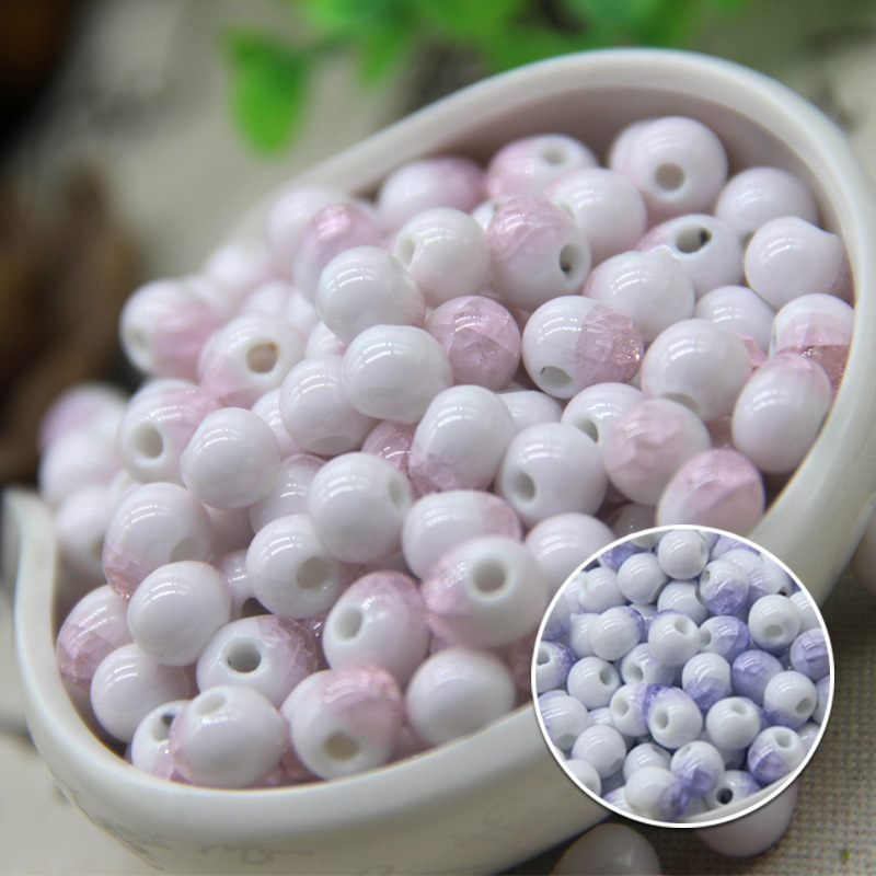 陶瓷散珠diy粉色紫色冰裂珠子水滴珠瓷珠子散珠6mm冰裂珠