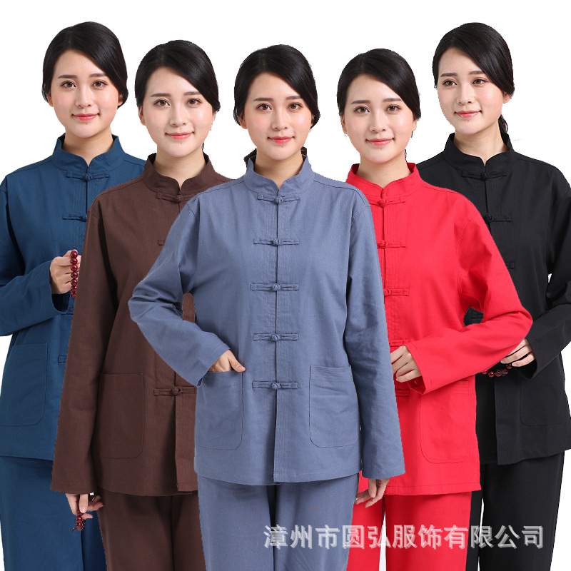 圆弘棉麻居士服女佛系禅意禅修服太极服唐装中国风夏春秋禅意风