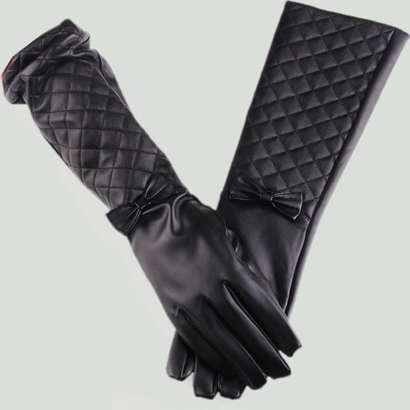 Guantes largos de cuero de las nuevas mujeres 40CM guantes de imitación de cuero del arco guantes calientes de la boda del funcionamiento de la moda