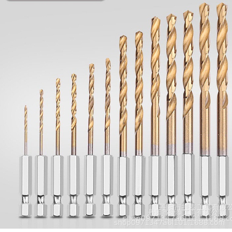 跨境热销钻头六角柄镀钛13PC风批组套麻花钻（轴承钢）
