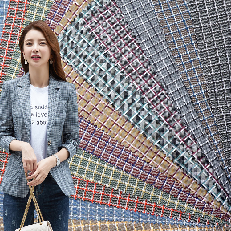 tr色织格子西装套装面料现货春秋女装外套格子布小方格时装布料