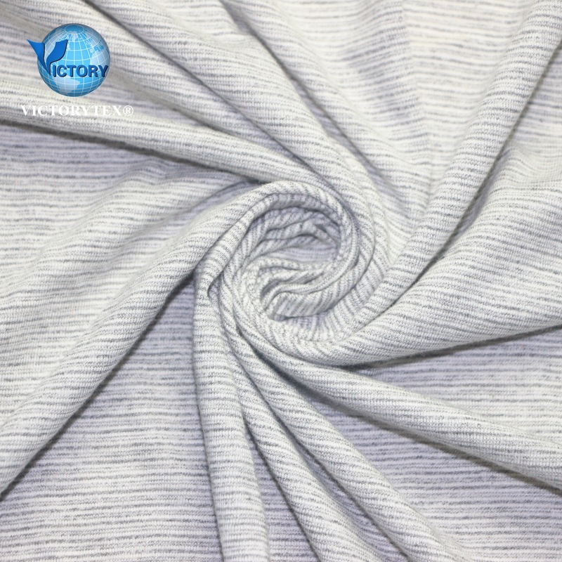 彩条汗布T恤背心针织面料32支CVC色织纱竹节彩条细条单面布汗布料