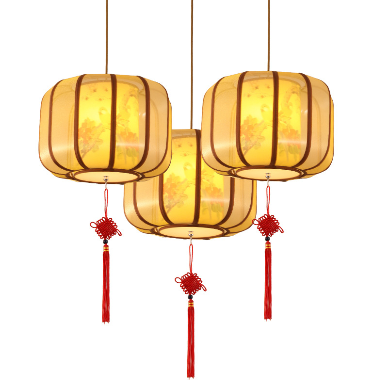 Nueva lámpara de araña de estilo chino lámpara de comedor lámpara de sala de estar clásica tela antiguo Hotel Casa de Té pintado a mano lámparas de estilo chino redondo