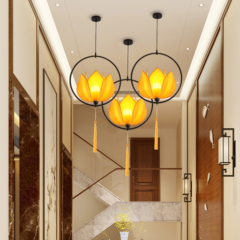 Nueva lámpara de araña de estilo chino lámpara de comedor lámpara de sala de estar clásica tela antiguo Hotel Casa de Té pintado a mano lámparas de estilo chino redondo
