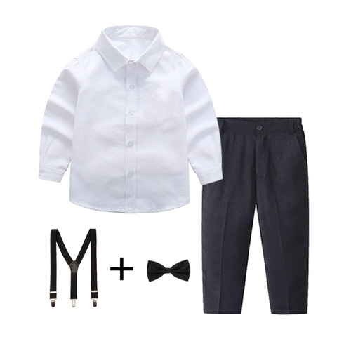 White and blue shirt with long sleeves, direct sale from the manufacturer, children's black long pants suit, performance outfit for boys, shirt for boys