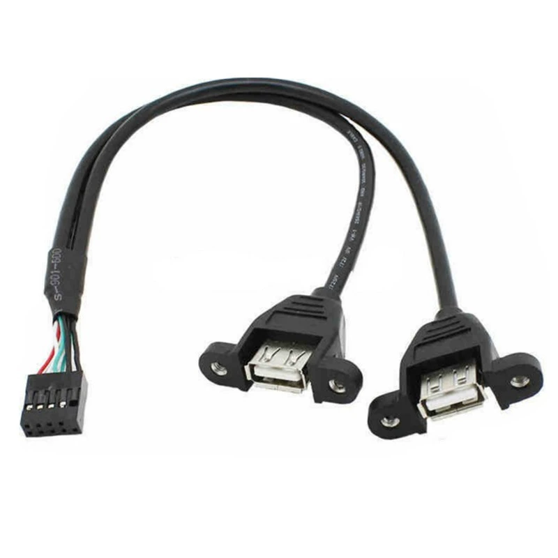 [DuPont 2.0 зазор 5P материнская плата 9-pin к USB кабель 9Pin к двойному USB 2.0 адаптер с отверстиями под винты 2.54]