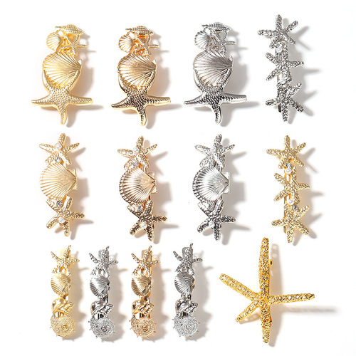 Korean style new trendy hair accessories ocean-style pearl barrette rhinestone shell hair clip metal starfish side clip