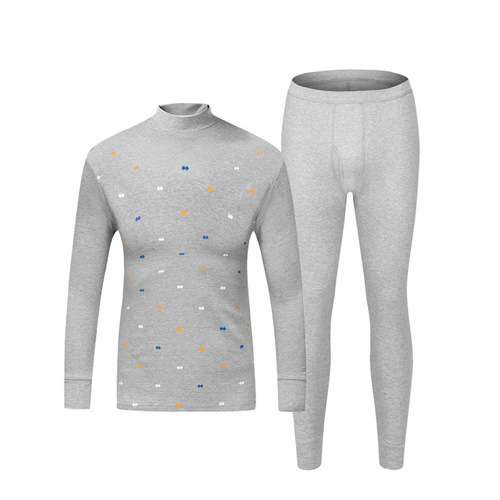 Men's V-Neck Autumn T-shirt and Trousers Full Cotton Youth Base Set Thin Half High Collar Warm Innerwear Set