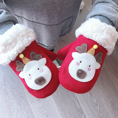 麂皮卡通加厚保暖幼兒包套男女寶寶連指掛脖手套廠家直銷ST0211