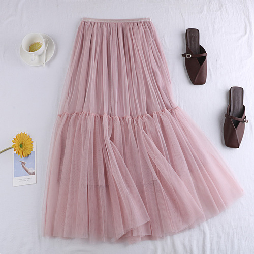 Mesh skirt 2022 autumn and winter new style versatile solid color bottoming skirt small fresh mid-length skirt fairy gauze skirt