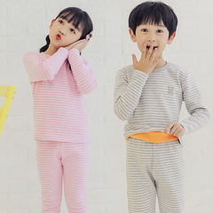 2023 Winter New Children's Colorful Cotton Fleece Lined Thick Warm Innerwear Set Gold Fleece Striped Soft Home Dress