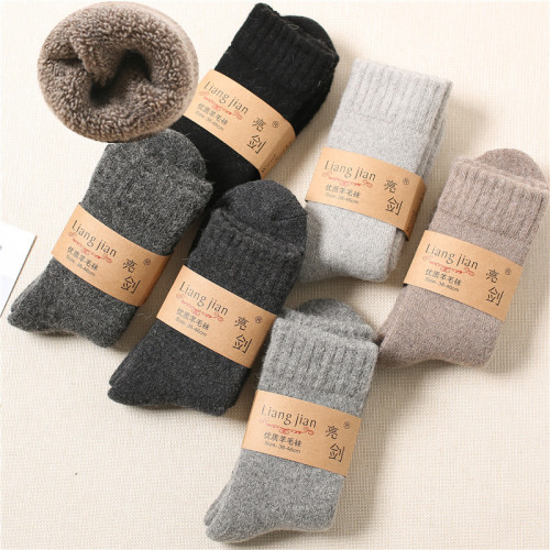 High-content wool socks for men, mid-calf socks for women in winter, thickened and velvet, warm winter terry solid color cashmere socks