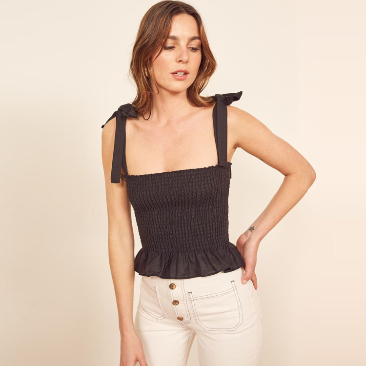 148Ref2020 Korean Style Solid Color Off-Shoulder Slim Short Linen Camisole for Women, Versatile for Summer and Commuting