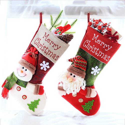 Green Lemon Christmas Decorations Gift Bag Christmas Socks Old Man Snowman Pattern Three-dimensional Christmas Large Socks