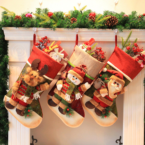 Green Lemon Christmas Decorations Gift Bag Christmas Socks Old Man Snowman Pattern Three-dimensional Christmas Large Socks