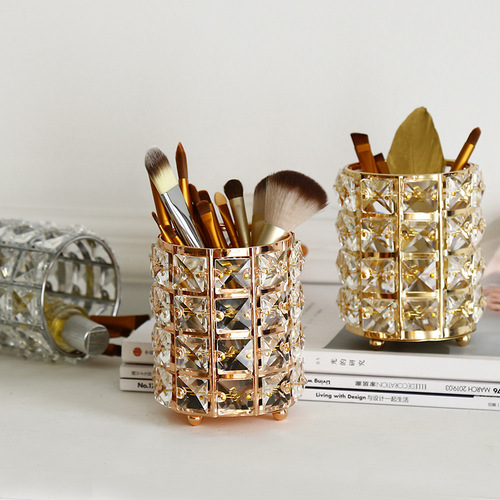 European light luxury crystal pen barrel eyebrow pencil beauty makeup brush barrel desktop storage and organization crystal candlestick ornaments