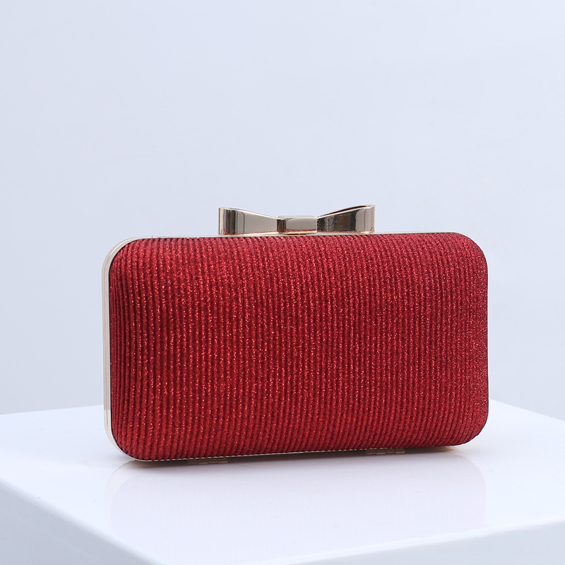 Lindo arco bolso de noche especial plisado rojo bolso de novia brillante vestido de embrague Bolso de mujer transfronteriza e-commerce
