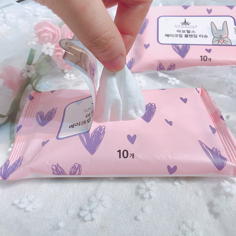 Amortals尔木萄湿巾一次性整包装旅游便携用品10抽装粉色|undefined