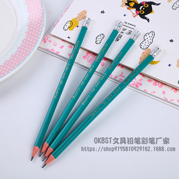 Suministro de fábrica suministros escolares para estudiantes protección del medio ambiente no tóxico plástico imitación madera hexagonal Rod HB lápiz se puede personalizar al por mayor