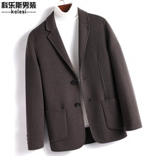 冬季羊毛双面呢大衣韩版修身西装双面羊毛呢休闲外套KGF19006