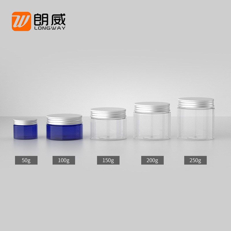 250g cubierta de aluminio transparente PET tarro de crema botella de embalaje botella de plástico en stock langwei venta directa de la fábrica de envases