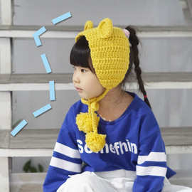 秋冬韩国可爱熊耳朵儿童毛线耳罩帽保暖宝宝针织耳包男女童发带帽