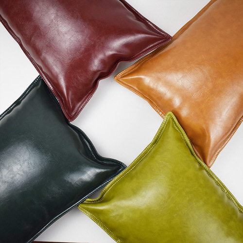 PU oil wax leather cushion cover solid color luxury simulated leather sofa cushion pillow office cushion bedside backrest