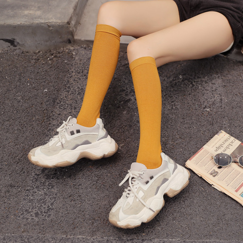 Women's cotton long leg socks knee-high socks pile socks cotton mid-calf socks long women's socks solid color high socks women's socks