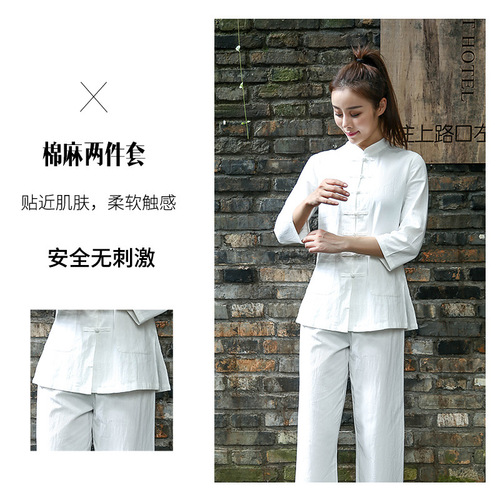 Taoist attire cotton linen women middle-aged and elderly martial arts performance practice dress retro Chinese style Tai Chi clothing one-piece drop shipping