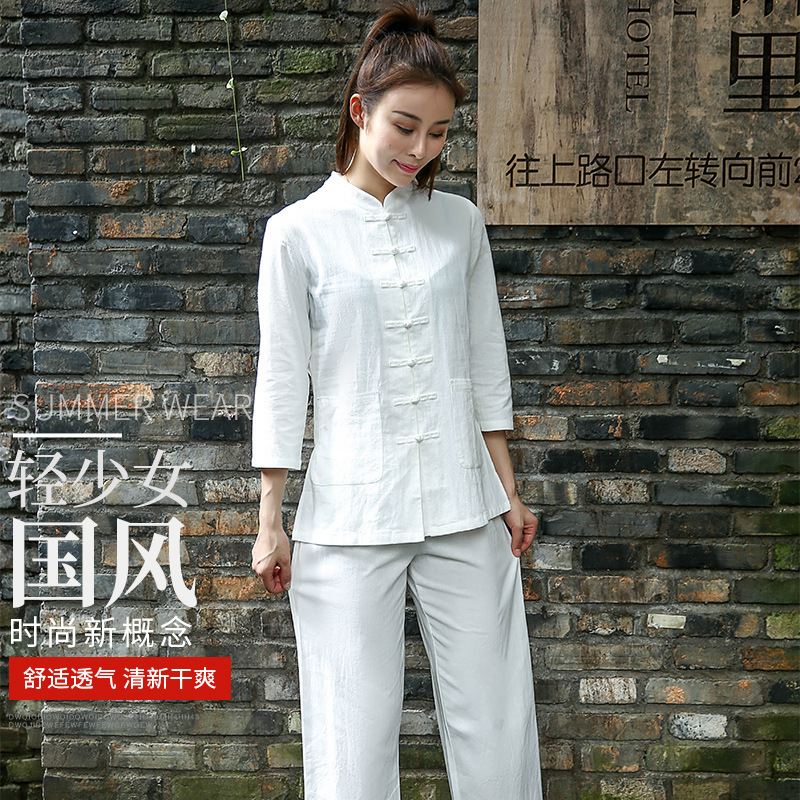 Taiji clothing cotton and linen women's middle-aged and elderly martial arts performance practice clothing retro Chinese style Taijiquan clothing a generation of hair