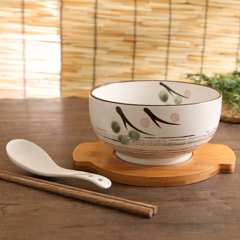 Tazón de fideos de cerámica negra con tapa cuchara tazón de fideos instantáneos tazón de sopa coreano tazón de arroz estudiante cantina restaurante cocina japonesa vajilla