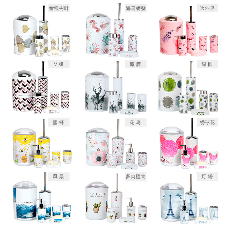 Set de baño de plástico bathroomset suministros de baño Baño hogar traje de lavado conjunto de baño de seis piezas