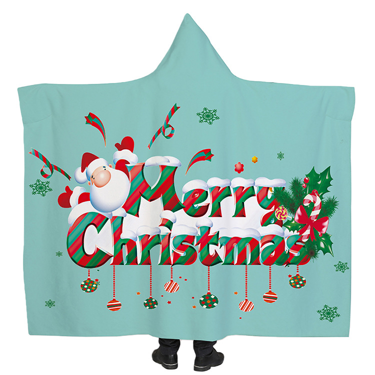 Lana de cordero siesta manta invierno Manta con capucha capa engrosada doble felpa 3D Impresión digital perezoso Manta