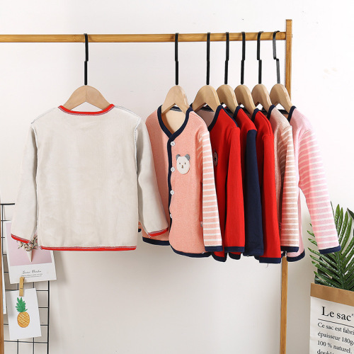 Children's Fleece Warm Crew Neck Long Sleeve Autumn/Winter Top Single Piece Single Button Men and Women Baby Innerwear One Piece Dropshipping