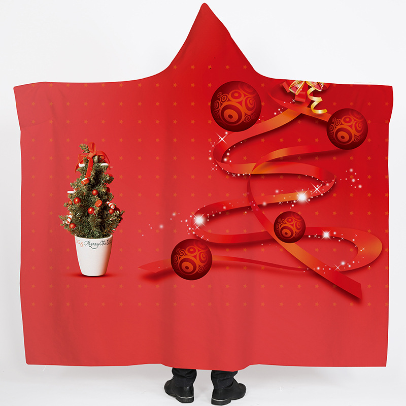 Lana de cordero siesta manta invierno Manta con capucha capa engrosada doble felpa 3D Impresión digital perezoso Manta