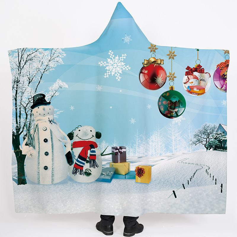 Lana de cordero siesta manta invierno Manta con capucha capa engrosada doble felpa 3D Impresión digital perezoso Manta