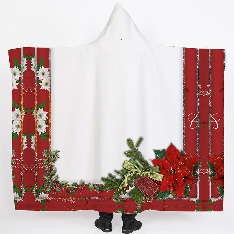 Lana de cordero siesta manta invierno Manta con capucha capa engrosada doble felpa 3D Impresión digital perezoso Manta