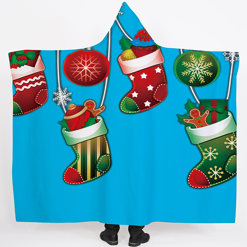 Lana de cordero siesta manta invierno Manta con capucha capa engrosada doble felpa 3D Impresión digital perezoso Manta