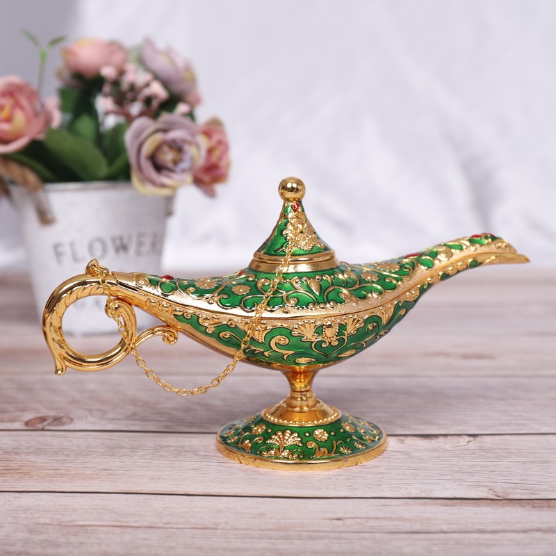Aladdin Divine Lamp Retro European Style Home Gift Crafts Ornaments Creative Metal Alloy Aromatherapy Pot Wishing Lamp