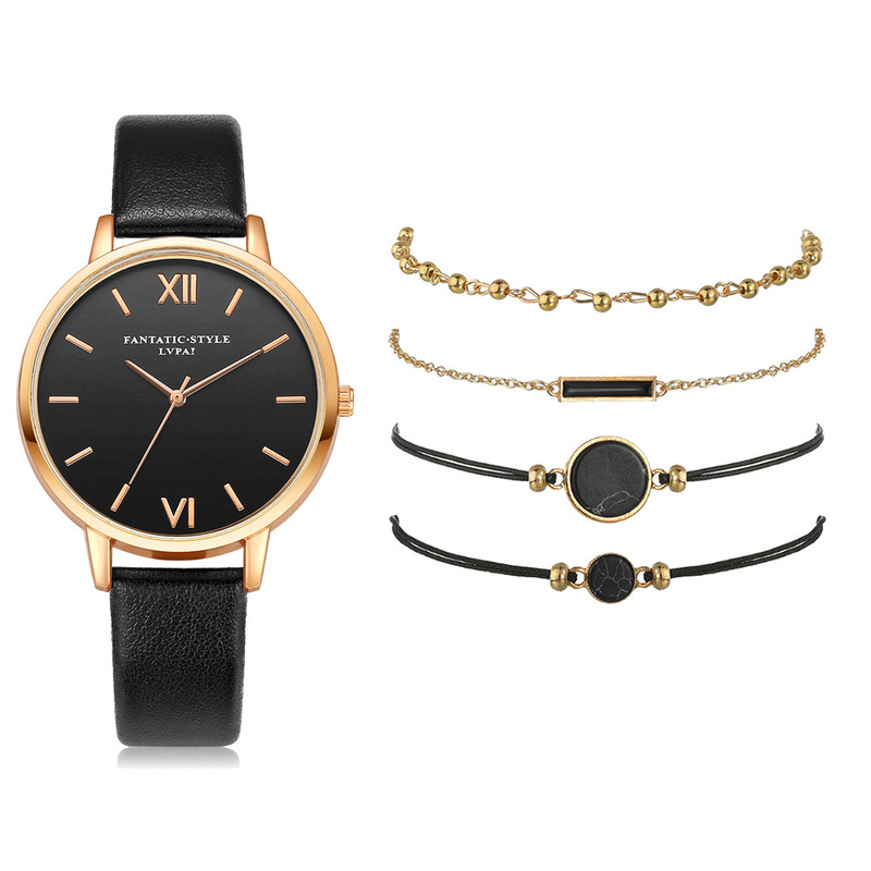 Ins New Minimalist Watch Set Quartz Watch Trendy Pu Strap Women's Watch with Bracelet Wholesale Silent