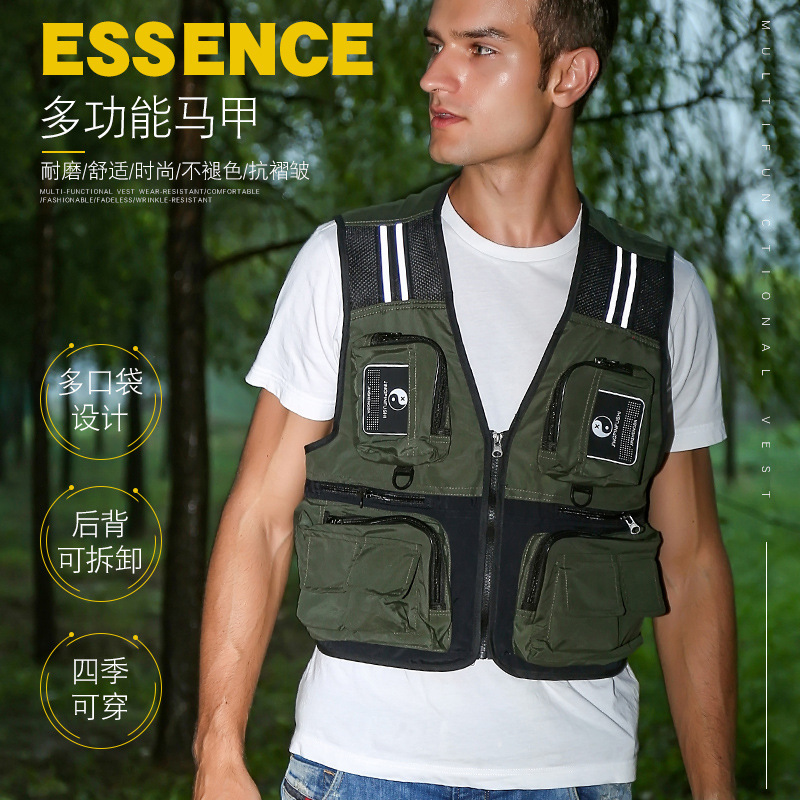 Cross-Border Large Flap Pocket Pants Fishing Casual Vest Removable Breathable Mesh Four-Season Waistcoat with Logo Embroidered Words