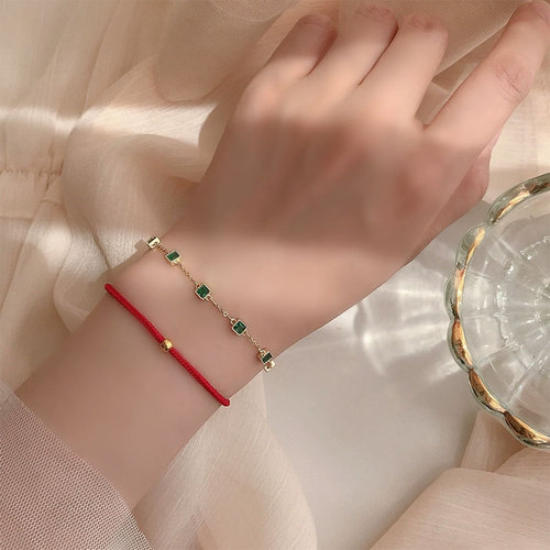Ganjia S925 sterling silver 14K gold inlaid zirconium diamond emerald zircon bracelet light luxury temperament simple and elegant jewelry
