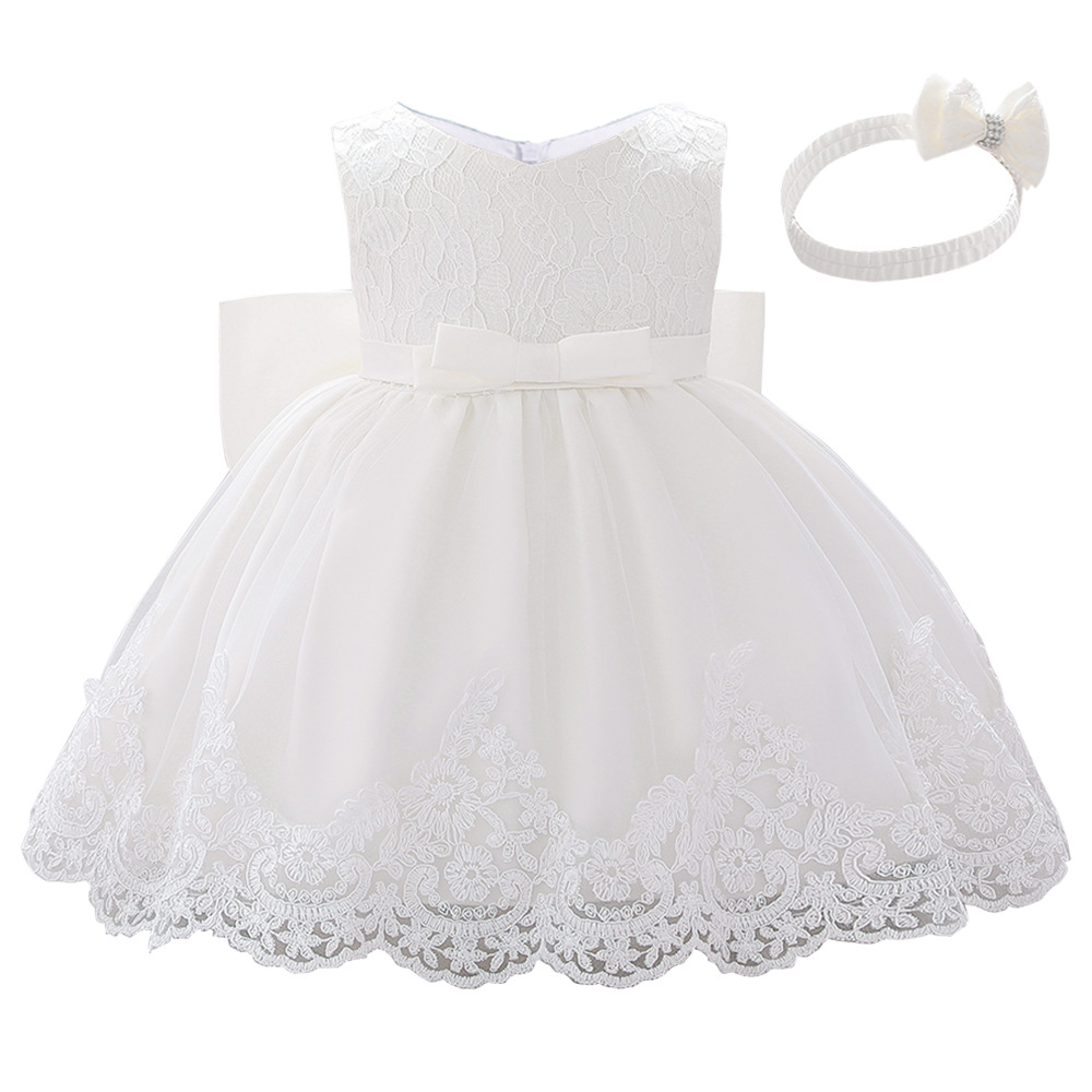 Amazon nueva princesa infantil vestido de los niños arco femenino costura lavado vestido 1-3Y vestido de encaje