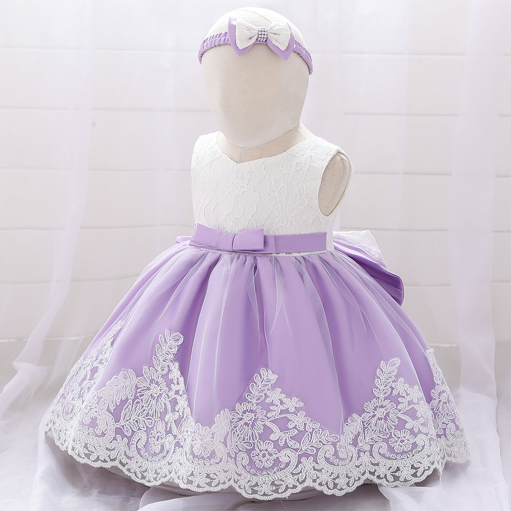 Amazon nueva princesa infantil vestido de los niños arco femenino costura lavado vestido 1-3Y vestido de encaje