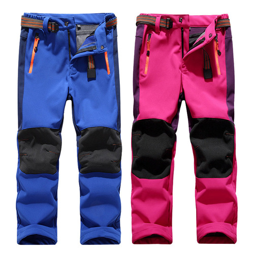 Children's assault pants for boys and girls outdoor soft shell pants waterproof breathable wear-resistant warm hiking pants autumn and winter foreign trade