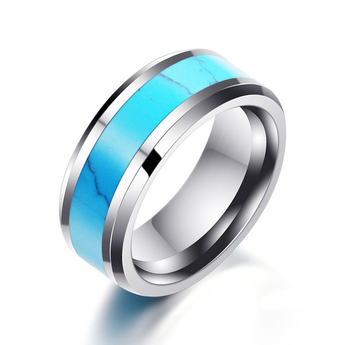European and American cross-border hot selling 8MM stainless steel natural turquoise fashion ring versatile personalized ring manufacturer wholesale