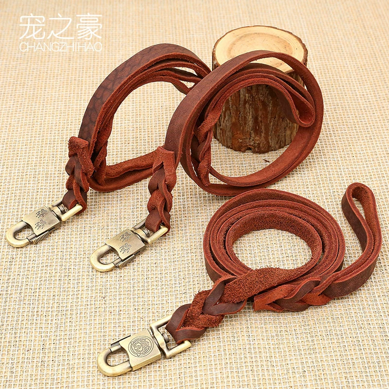 Кожаный Тяговый ремень, медная Пряжка, тяговый трос, цепь для собак, поколение обработки волос, большой комплект для собак, Тяговый ремень