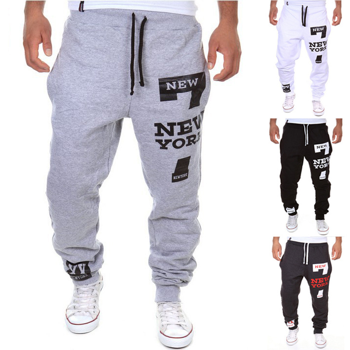 Moška oblačila za prosti čas športne hlače z vzorcem številke 7 NEWYORK športne hlače z vzorcem črk 1413 K03_voghion.com