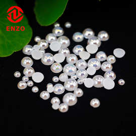 厂家批发美甲珍珠AB彩混装混合圆形彩色平底珍珠美甲配饰饰品首饰