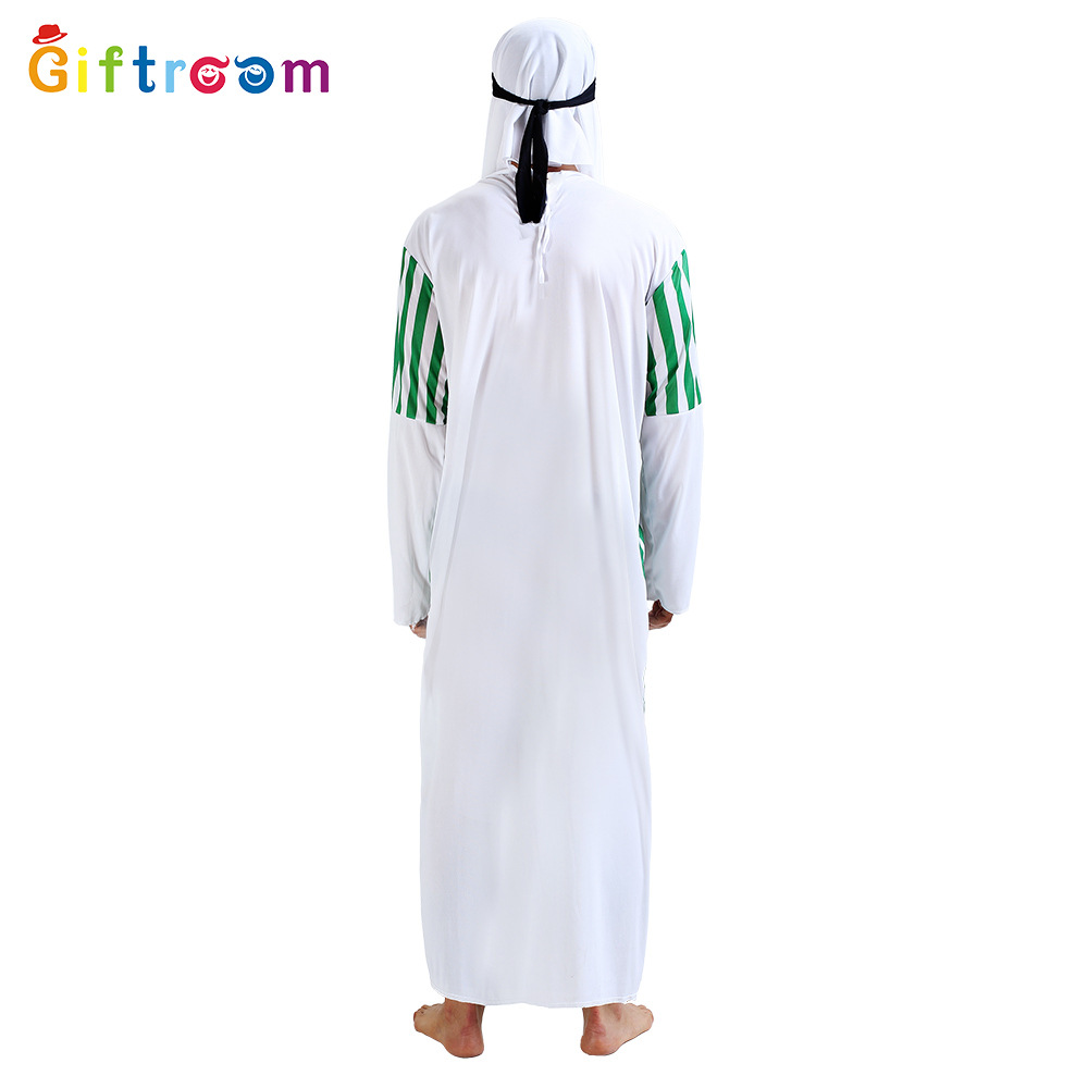 Halloween Carnival Masquerade Cosplay Arabian Prince Men's Green And White Striped Middle Eastern Dubai Costume_voghion.com